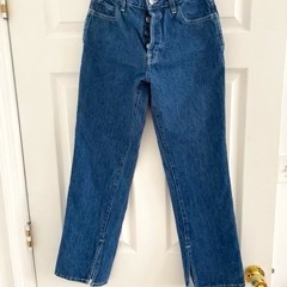 Low Rise Jean in Stonewash Indigo with Side Slits